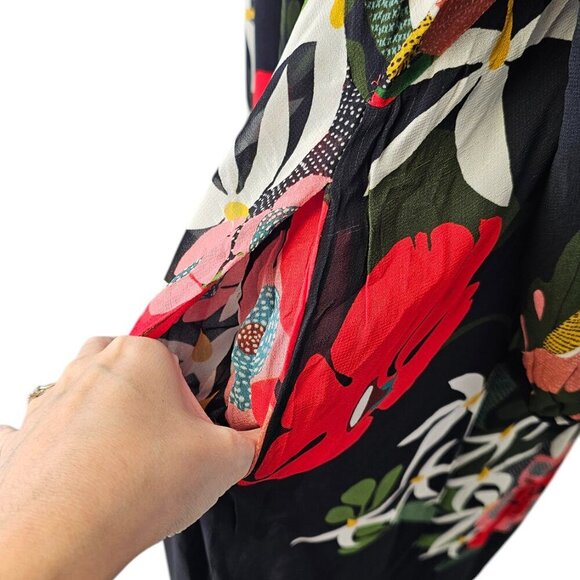 Farm Rio x Anthropologie Long-Sleeve V-Neck Floral Maxi Dress Size Medium, NWT - Picture 8 of 11